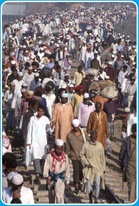 People in Dhaka, Bangladesh walking on the railway track