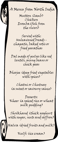 A menu from North India