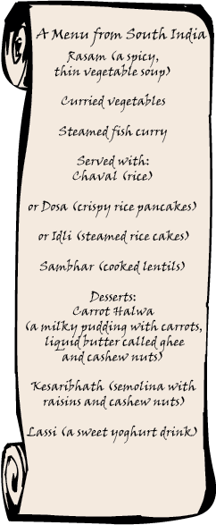 A menu from South India
