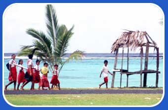 Children walking to school in Samoa