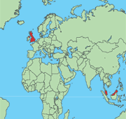 Map of Malaysia in relation to Great Britain